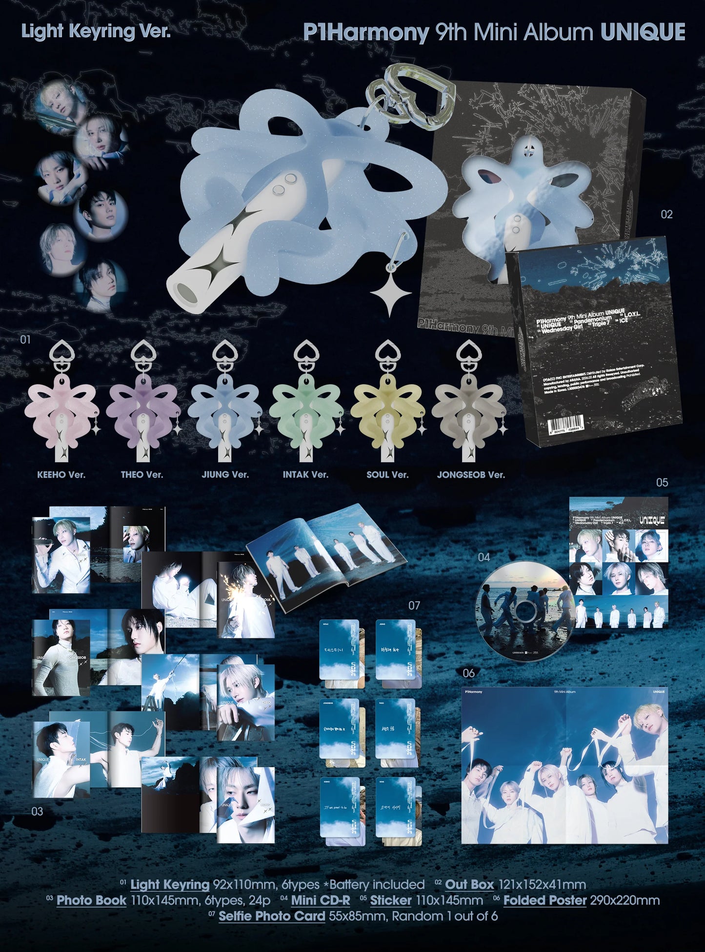 [PRE-ORDER] P1Harmony - 9th Mini Album [UNIQUE] Light Keyring Ver. + POB