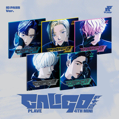 Five anime-style character cards with colorful hair colors on a blue and gray gradient background, featuring the brand 'PLAVE'.