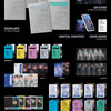 Album packaging details for a PLAVE's CALIGO album release, including envelope, digital content, and photo cards.