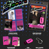 Picheolin 1st Mini Album USB Ver. package display on a dark blue polka-dot background, showing the USB package, lyrics paper, USB flash drive, photocards, and ball chain.