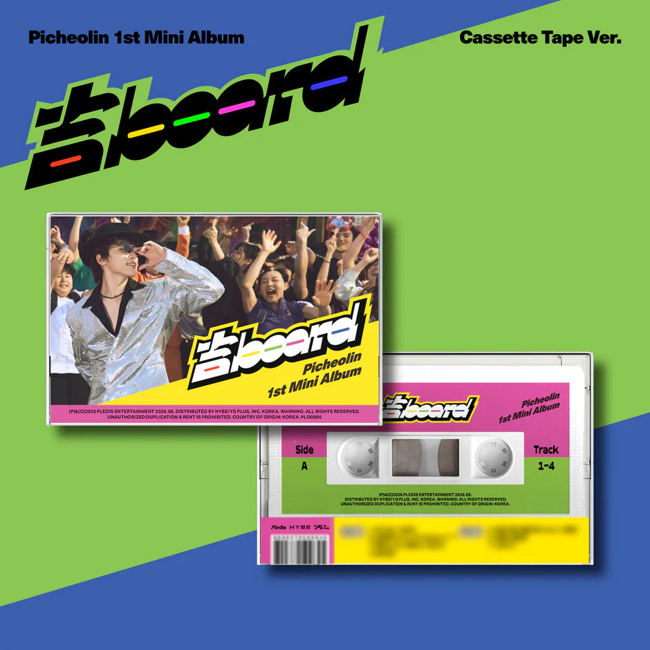 Picheolin 1st Mini Album Cassette Tape Ver. cover art showing the album cover and a cassette tape mockup on a green and blue colored background.