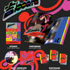 Promotional collage for Picheolin's 1st Mini Album Magazine Ver. inclusions, showing the album cover, sticker, photobook, CD-R, and photocards on a black background with bold pink, red, and yellow graphic elements.