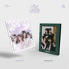 Two covers of QWER's 4th mini album with white floral designs and green photoframe cover and text on a light gray background