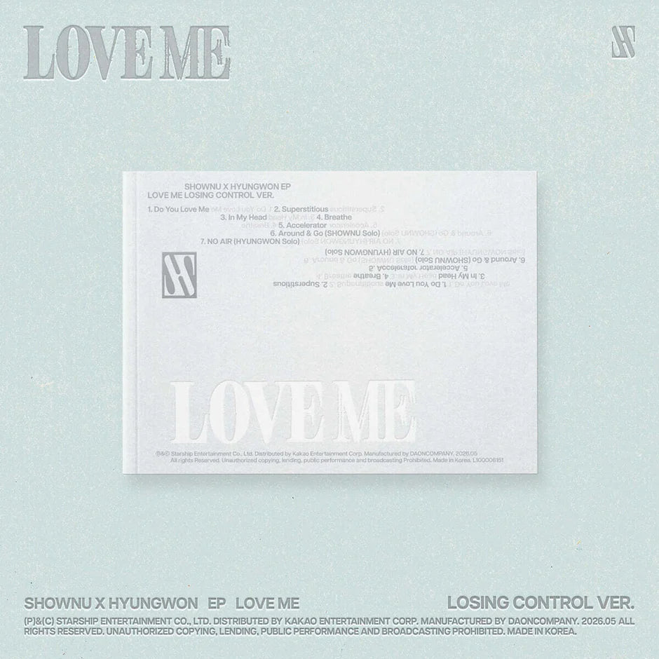 Album cover for 'LOVEME' by SHOWNU X Hyungwon with text on a light blue background