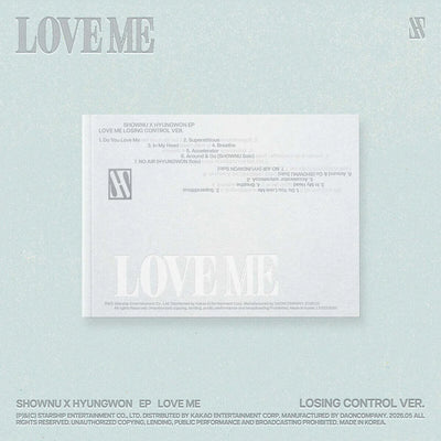 Album cover for 'LOVEME' by SHOWNU X Hyungwon with text on a light blue background