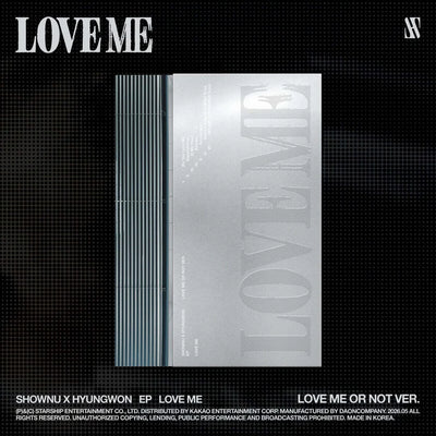 Album cover for 'LOVE ME' by Shownu & Hyungwon with a black background
