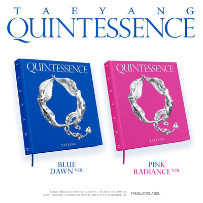 TAEYANG's Quintessence album packaging in 2 versions - blue and pink on a white background