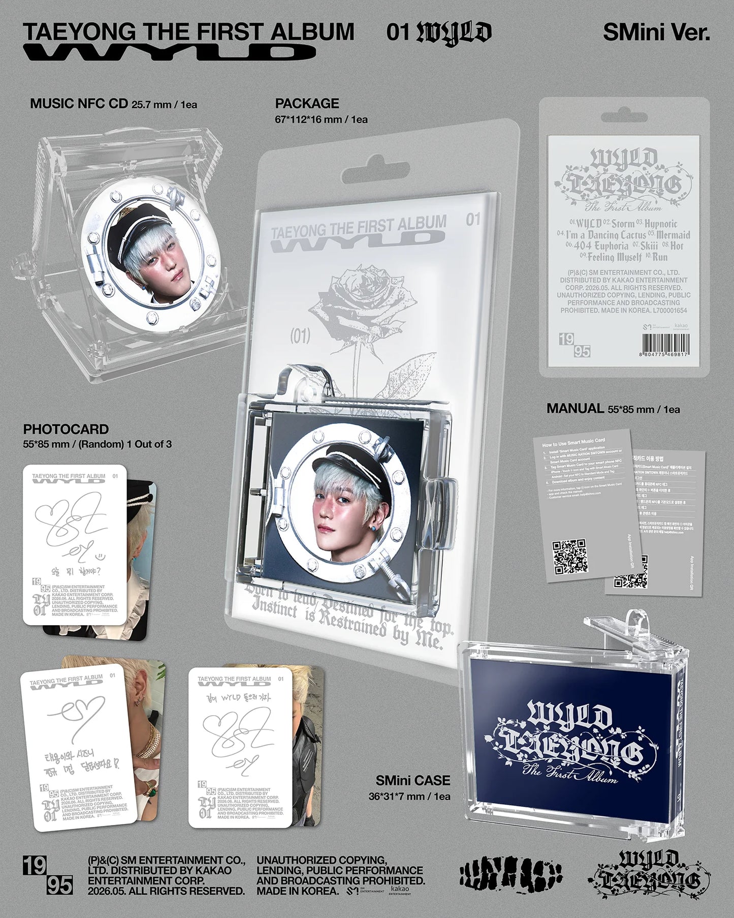 Promotional image of Taeyong's album packaging with various items included.