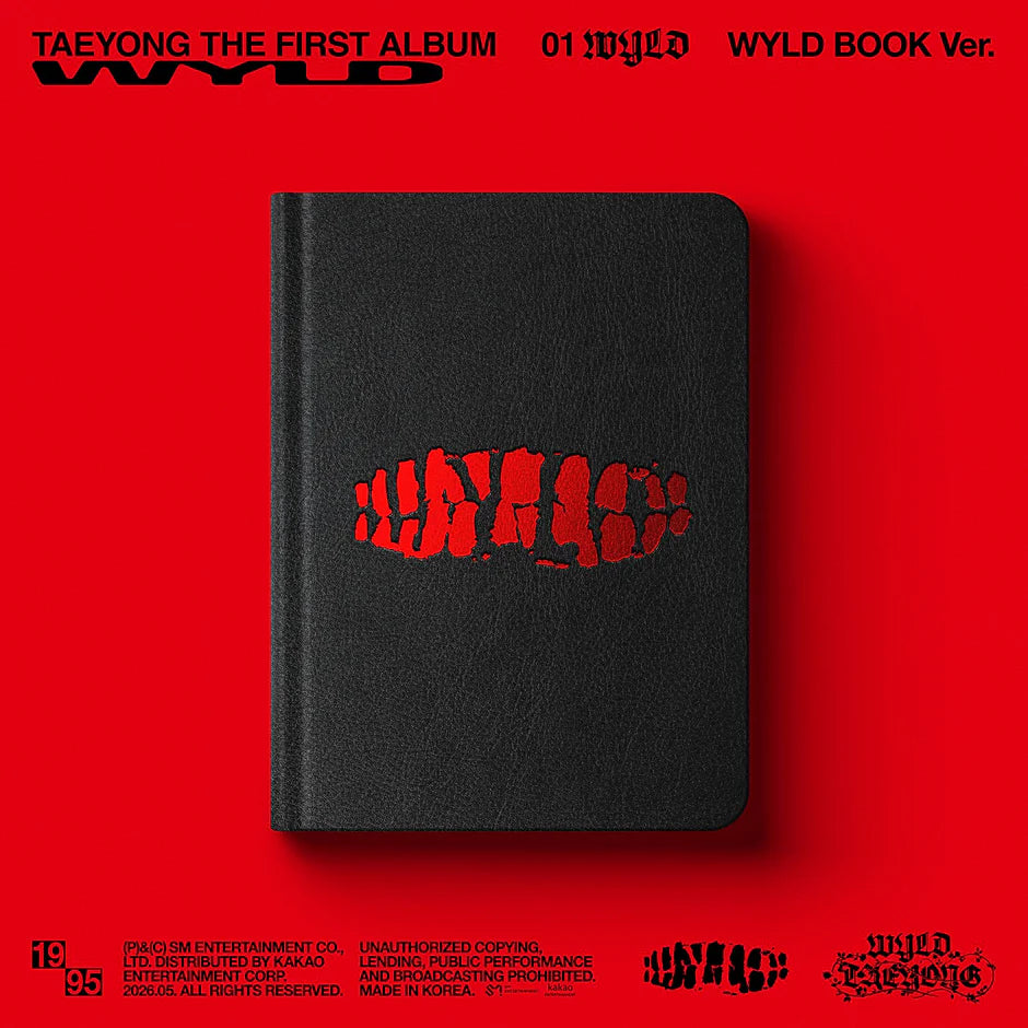 TAEYONG's 1st album packaging - black book with red design on a red background