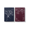 Two rectangular folding album covers shown side by side on a white background for &TEAM's KR 2nd mini album. The left one is dark navy blue with white abstract line art  and the one on the right is maroon with the phrase 'Mark On Me' visible.