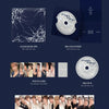 A dark navy blue album package layout for &TEAM's 'Mark on Me' KR 2nd Mini Album showing the CD, jewel case, posters, various photocards and instant photo set arranged vertically.