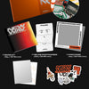 TREASURE's 4th mini album inclusions on a orange-black background