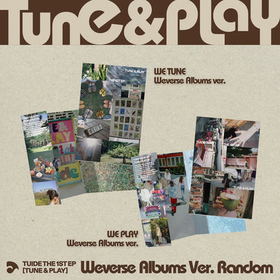 Album-style cover art for TUIDE's 'Tune & Play' featuring multiple album packaging designed with music-themed imagery and text reading 'We Tune Weverse Albums ver.' and 'We Play Weverse Albums ver.