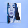 A hardcover book or album cover titled 'EDGE of CALM' by Tiffany Young, shown standing upright on a light blue background. The cover features a close-up portrait of Tiffany Young in cool blue and white tones, with the spine visible on the left.