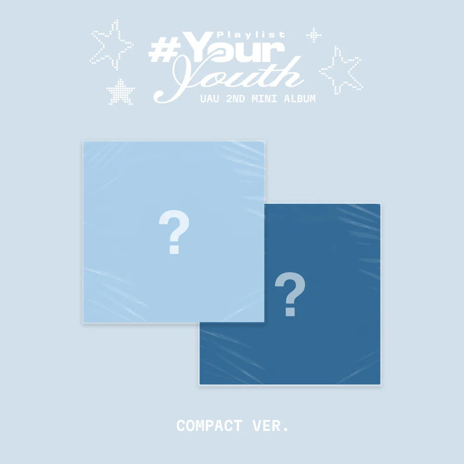 Two blue boxes with question marks on a light blue background for UAU's album, featuring '#YourYouth' text.