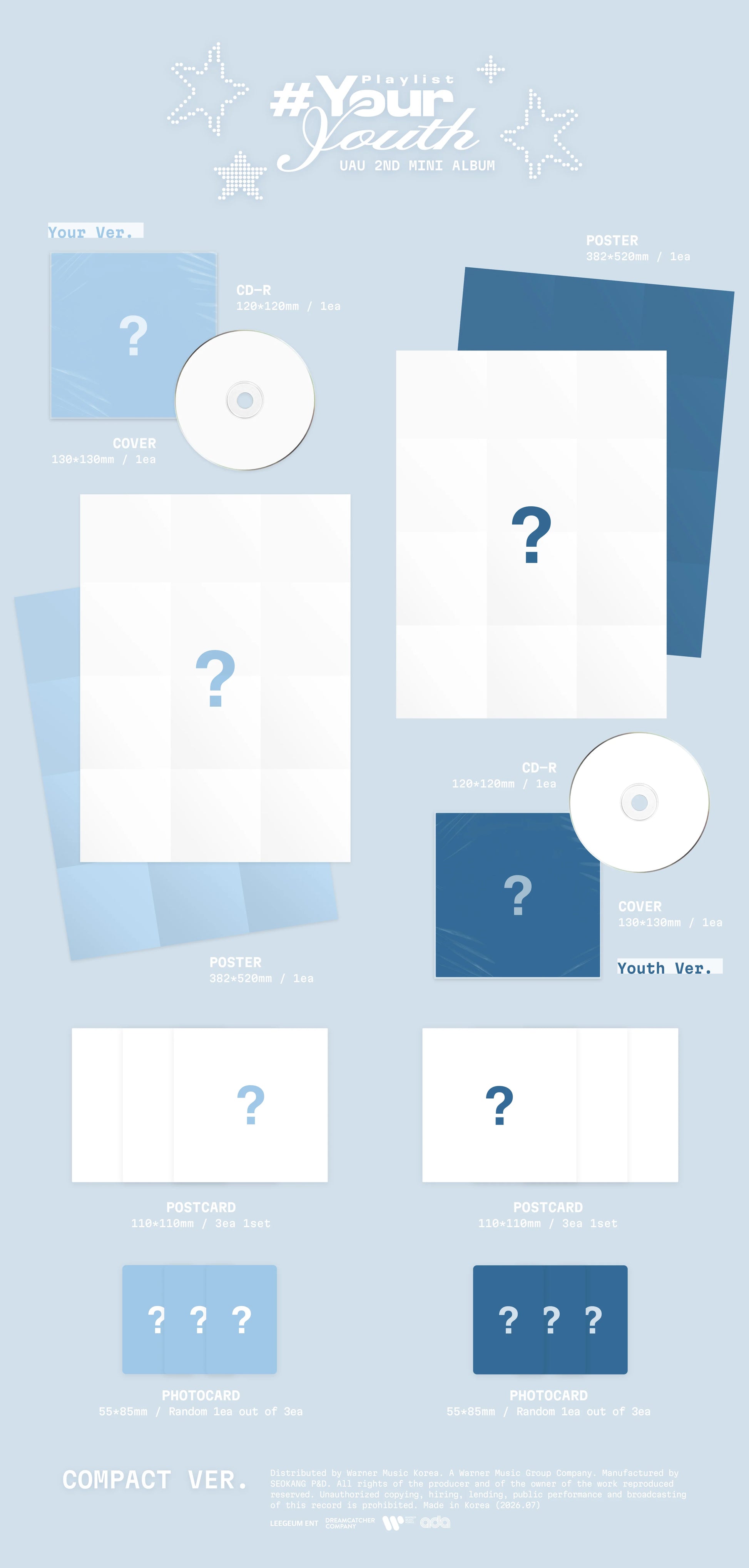 UAU's album inclusions showing a design layout with placeholders and question marks on a light blue background