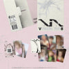 SEVENTEEN's V8 album packaging with multiple photocards on a pink background