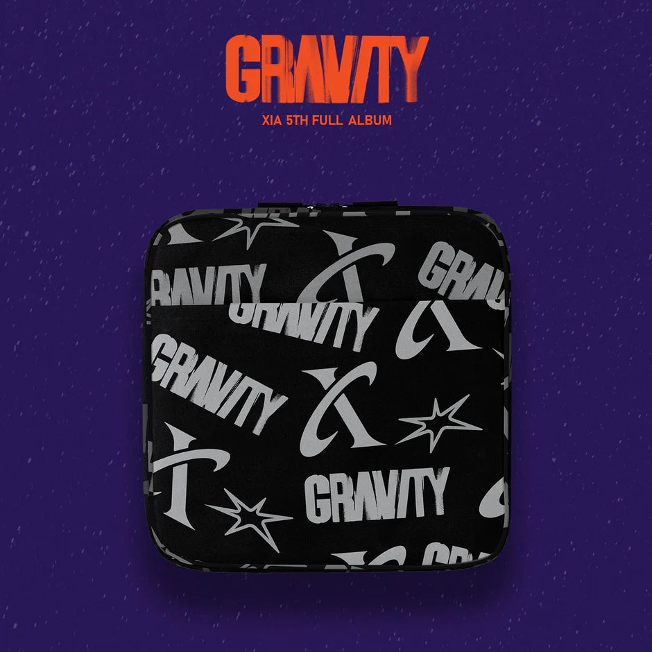 Black pouch with 'GRAVITY' pattern on a purple background for XIA's album