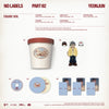 YEONJUN's album packaging with a cup, figures, and cards on a white background