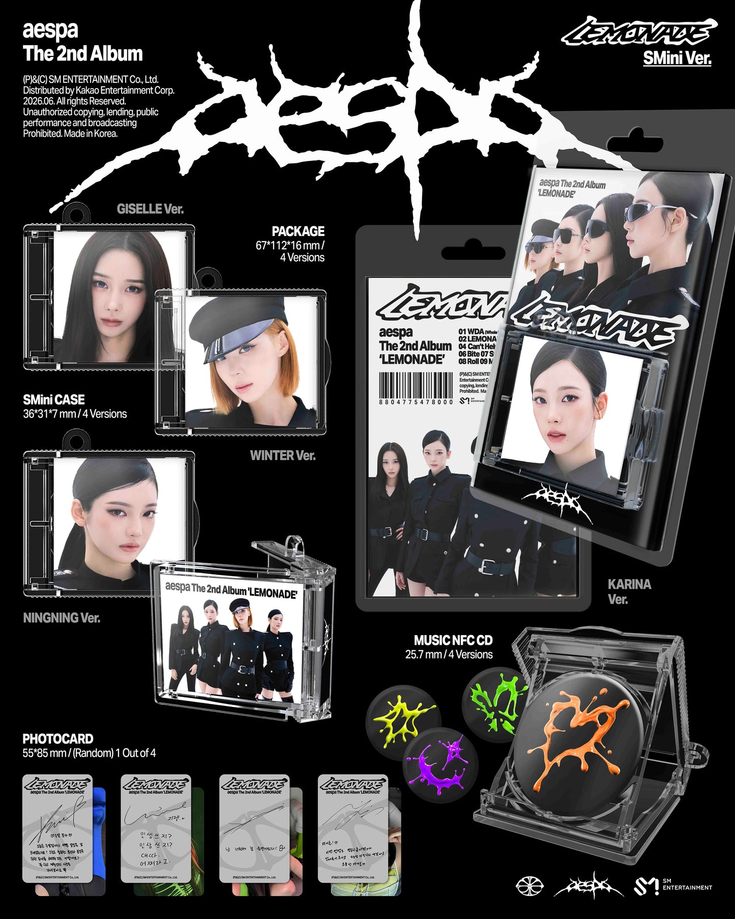 Promotional material for aespa's 2nd album inclusions, including a NFC CD & photocards