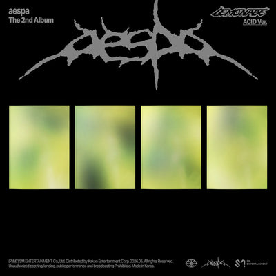 Album cover for aespa's 2nd album 'Lemonade' with stylized text and abstract design elements.
