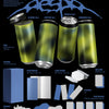 Promotional image of aespa's 2nd album 'Lemonade' packaging with product details on a black background.