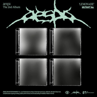 Album packaging for aespa's 2nd album 'Lemonade' Mutant Ver. on a black background.
