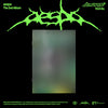 Album cover with green text and abstract design on a black background