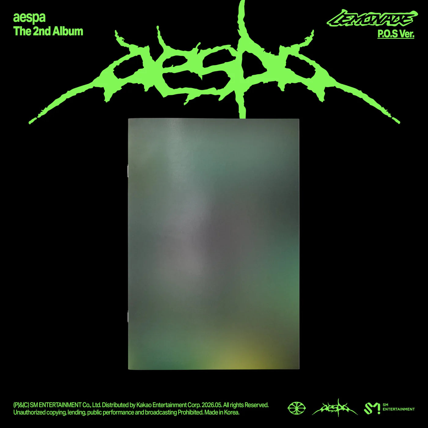 Album cover with green text and abstract design on a black background