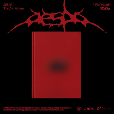 Red album cover of 2nd album 'Lemonade' with aespa logo on a black background