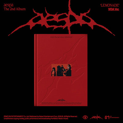 Red album cover with aespa branding on a black background