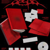 Promotional image of aespa's 2nd  album 'Lemonade' with red and white items on a black background