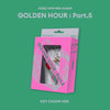 Pink keychain packaging with 'ATEEZ 14th Mini Album Golden Hour: Part.5' on a green background