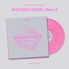Ateez 14th mini album 'Golden Hour: Part.5' in pink and gray on a light gray background