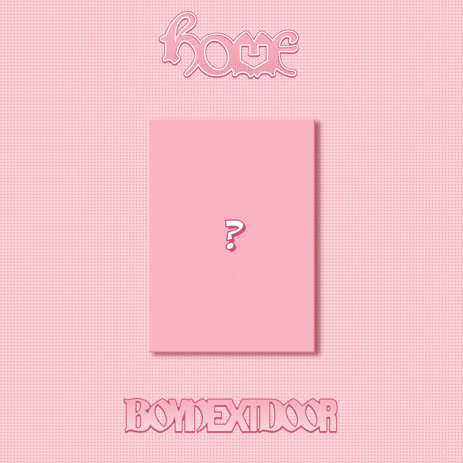 Pink album cover of BOYNEXTDOOR's studio album with a question mark and text on a pink background