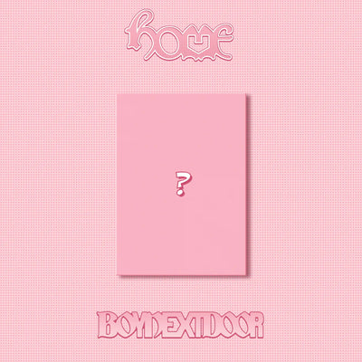 Pink album cover of BOYNEXTDOOR's studio album with a question mark and text on a pink background