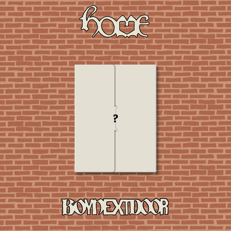 Album cover with a door and question mark on a brick wall background, featuring the text 'Home' and 'Boynextdoor'.