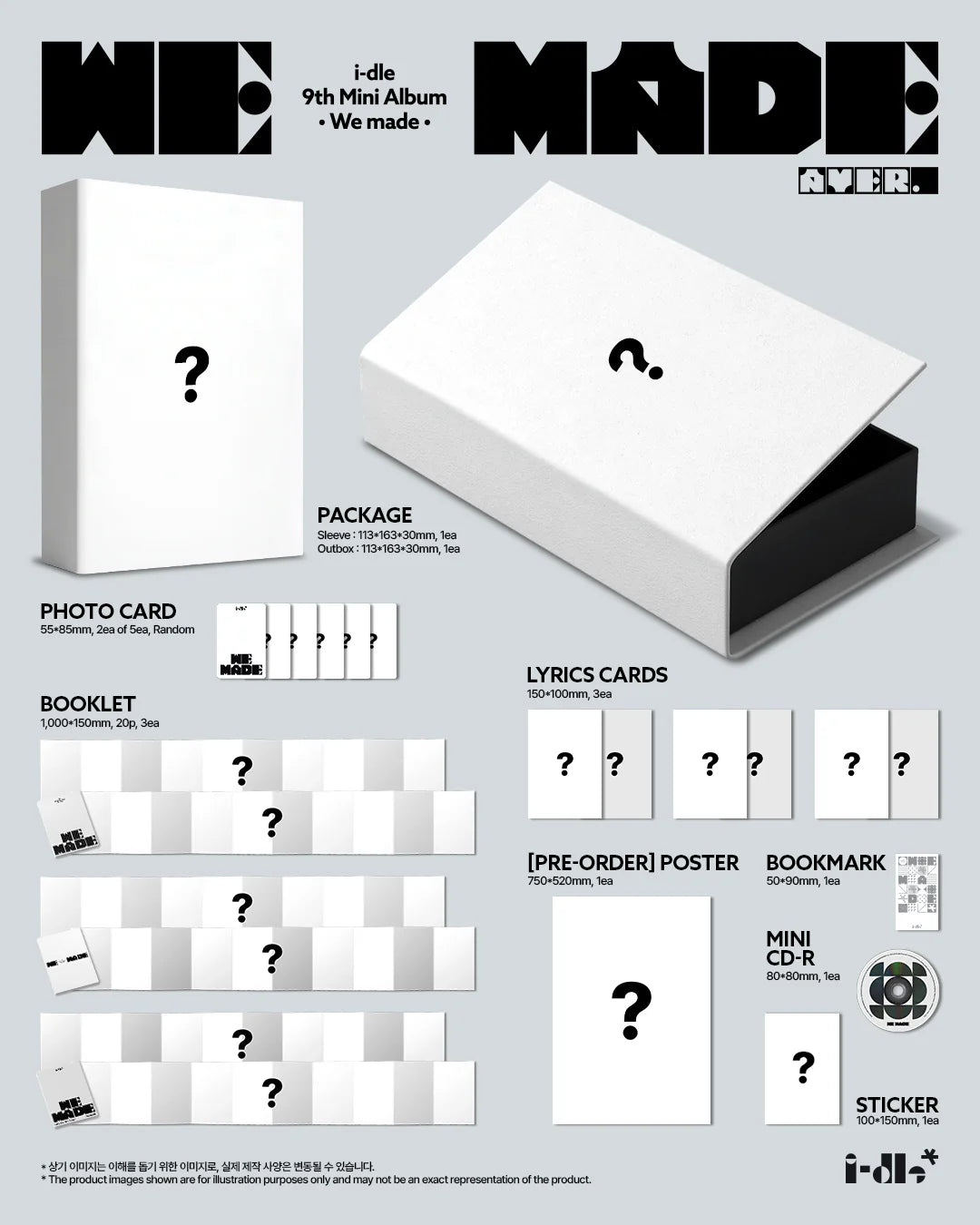 i-dle 9th Mini Album 'We made over' album packaging with inclusions such as lyric cards, photocard and booklet.
