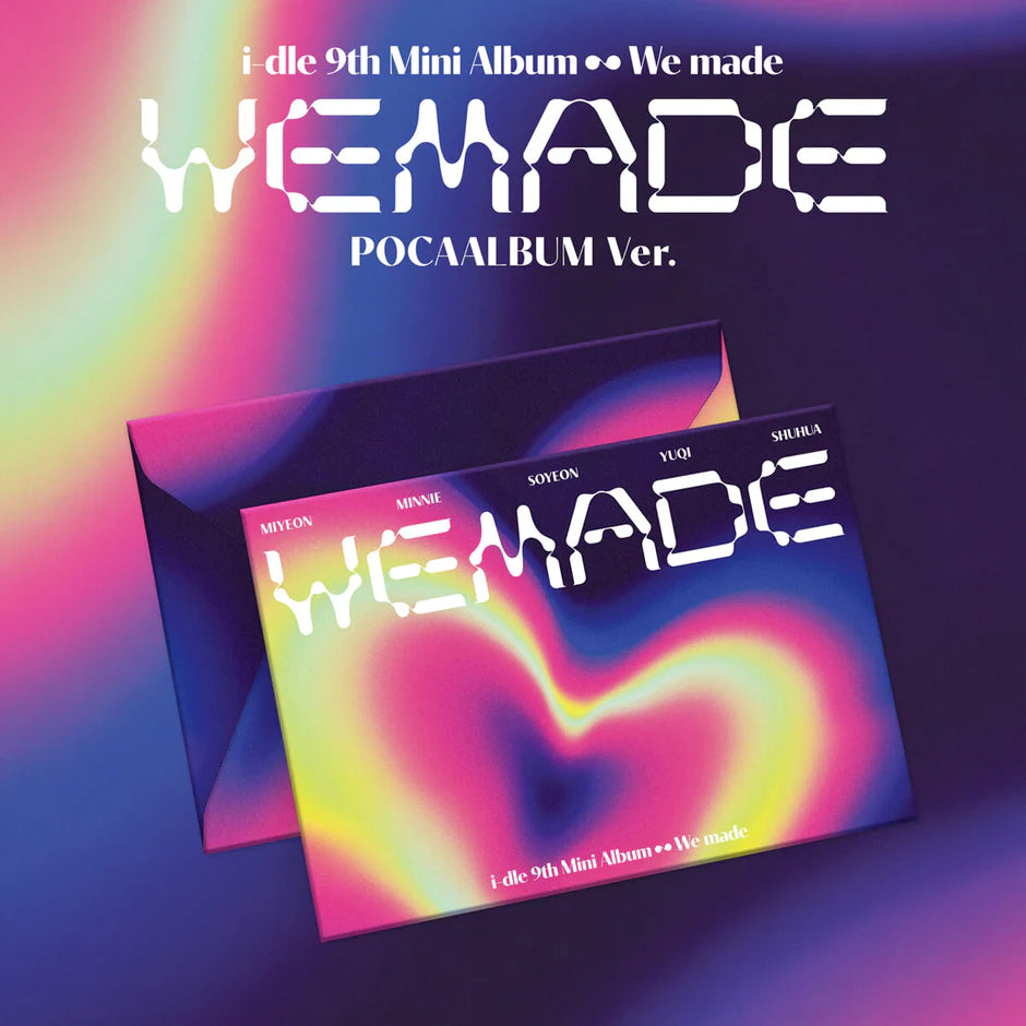 i-dle's 9th Mini Album 'We made' with colorful heart design on a gradient background