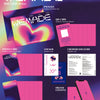 Promotional image of i-dle's 'Wemade' album packaging with its various inclusions on a gradient background