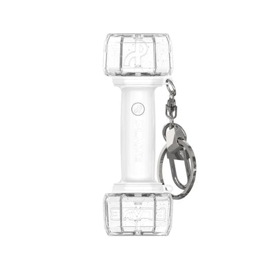 PLAVE's clear plastic keychain with a heart-shaped ring on a white background