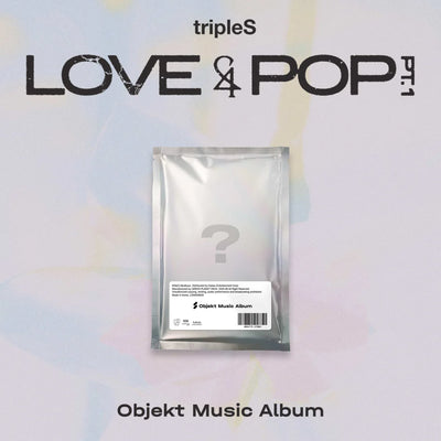 tripleS's LOVE&POP objekt music version silver packaging on a gradient background