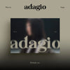 Album cover with 'adagio' text and a blurred central figure on a dark background