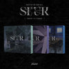 3 versions of xiker's 5th mini album house of tricky: spur with green, purple and blue boxes on a black grunge background