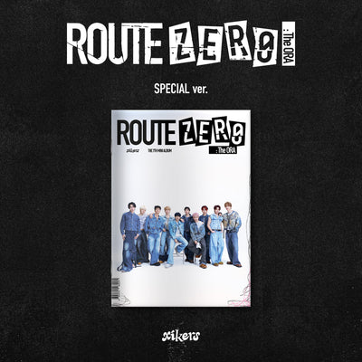 xikers's 7th mini album packaging of 'ROUTE ZER0' with the members on a black background